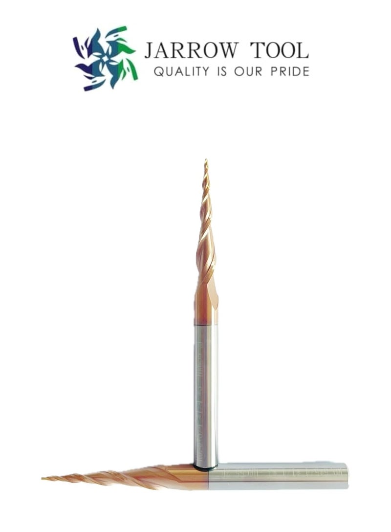 JARROW TOOL 2pcs Tapered Ball Nose End Mill 2.0mm Tip Diameter (Radius=1.0mm) 5/4"*1/4" *3"Shank with CNC Router Bit 2D and 3D Engrave Carving Woodworking Tool - Image 1